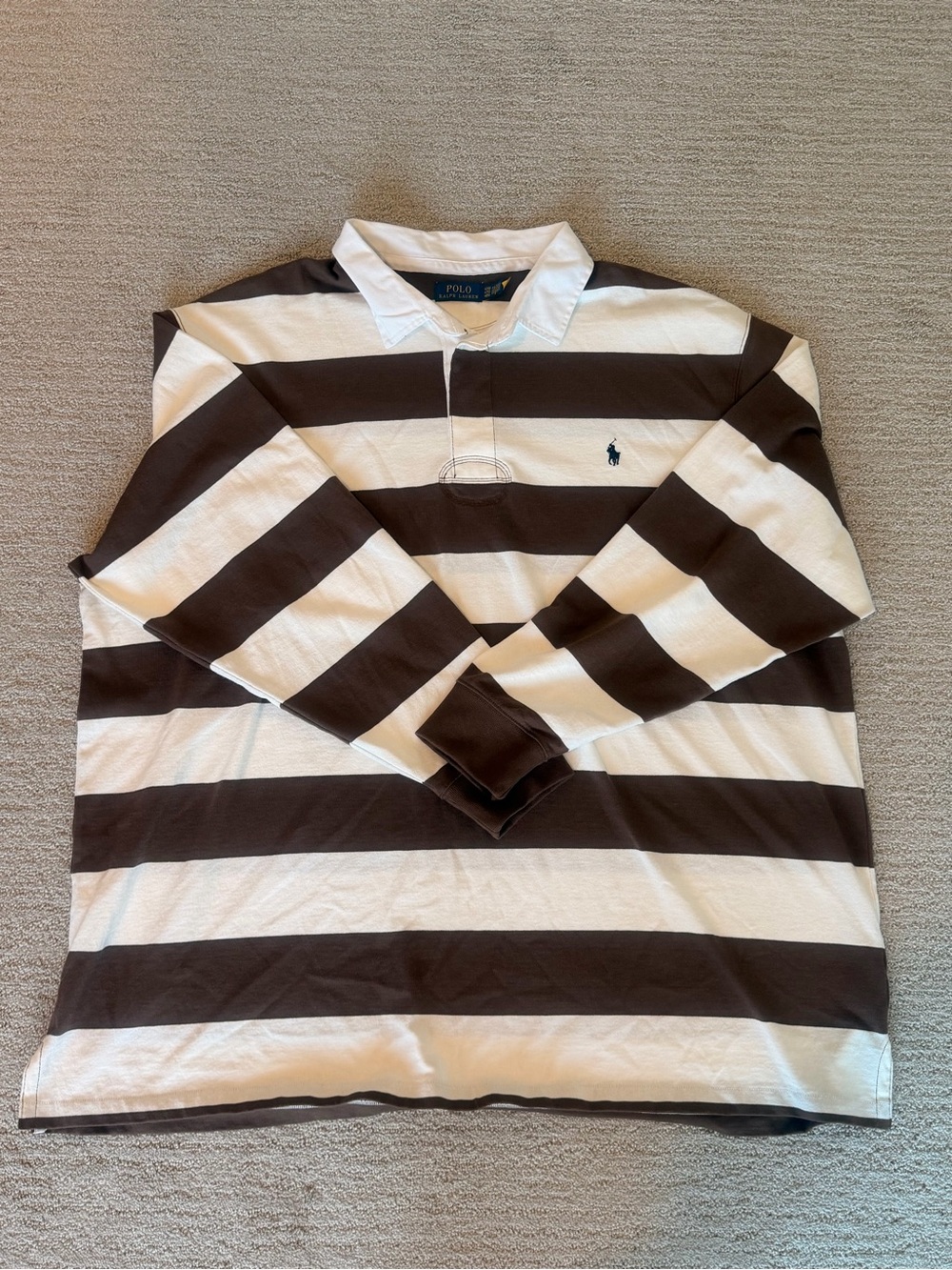 Polo Ralph Lauren 4XB Brown Cream Striped Rugby Shirt Big & Tall - Picture 2 of 10